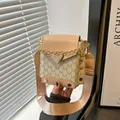 Mini vintage crossbody bag in beige and earth tones with monogram canvas and gold heart buckle - Khaki