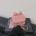 Pink crossbody square bag with oversized bow and polka dots for a sweet summer style - Pink