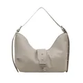 Beigefarbene Hobo-Schultertasche mit silbernen Sternnieten und Retro-Halbmond-Design - Gebrochenes Weiß
