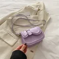 Light purple mini saddle bag with wave flap design and silver chain leather strap - Purple