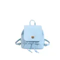 Minimalist light blue PU leather mini backpack with gold twist lock and drawstring - Blue