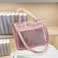 Pink ita bag tote with clear PVC window and heart magnet buckle in sweet Japanese style - Pink