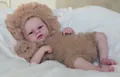 Detailed close-up of 49cm Reborn Doll with lifelike 3D skin and lion knit outfit - Realistic Doll (2167) / Lion Outfit Style / 49cm