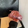 Chic pink metallic pleated seashell crossbody bag with glossy texture for women - Pink