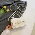 Elegant cream white PU leather square handbag with top handle and crossbody strap - White
