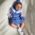Lifelike 19-inch sleeping reborn baby doll in blue knit outfit on a soft cream blanket - 48cm / Cloth Body Style