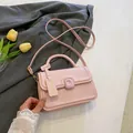 Pink chic faux leather crossbody square bag with a fixed handle and fashion tag - Pink
