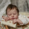 Lifelike 19-inch Reborn Baby LouLou doll sleeping in a cozy basket with lace and knits - Cloth Body / Exquisite 3D Painted