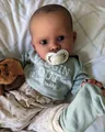 20-inch lifelike reborn baby doll in green outfit with visible 3D skin veins and pacifier - As Pictured / 48cm Cloth Body