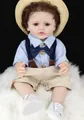 55cm lifelike reborn doll Betty in blue striped shirt and dark suspenders outfit - Blue Striped Set / 55 cm