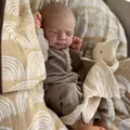 19-inch reborn baby doll in brown knit romper with gauze blanket and plush toy - Gray / Full Silicone Style