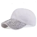 White cotton baseball cap for women featuring a stylish silver rhinestone brim - Adjustable / White