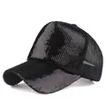 Classic black sequin mesh baseball cap with curved brim for sun protection and style - Black