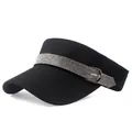 Women's black sun visor hat with sparkling rhinestones and metal buckle for sun protection - Flat Rhinestone Style / Black