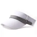Detail of white sun visor with rhinestone decorative band and silver metal buckle - Flat Rhinestone Style / White