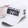 White cotton baseball cap with Boston embroidery and American retro style - White