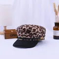 Close-up of leopard print baker boy hat with black braided rope and gold button details - M (56-58cm) / Large Leopard Khaki