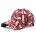 Donkerrode honkbalpet in Britse stijl met Union Jack en graffiti-printpatroon - Verstelbaar / Bordeauxrood