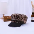 Detail of leopard print baker boy hat featuring black braided rope and gold metal buttons - M (56-58cm) / Small Leopard Khaki