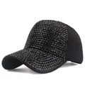 Sparkly black baseball cap with rhinestone embellishments for outdoor women fashion - Adjustable / Black/Black Zirconia