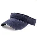 Detailed close-up of navy blue sun visor showing reinforced stitching and washed cotton texture - Adjustable / Navy Blue