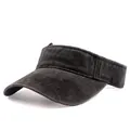 Detailed view of dark grey washed cotton sun visor with reinforced brim stitching - Adjustable / Black