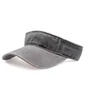 Macro detail of dark grey washed cotton sun visor with reinforced parallel stitching - Adjustable / Gray