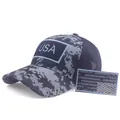 Detail of digital camouflage baseball cap with USA patch and breathable mesh back - Adjustable / Navy Blue