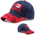 Navy and red baseball cap with I Love Canada embroidery and flag on front crown - I Love Canada 3D Embroidery / Canada Navy Blue & Red