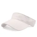 Close-up of a white washed cotton sun visor hat with detailed brim stitching for summer - Adjustable / White