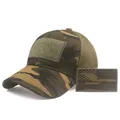 Detailed view of camo tactical baseball cap with USA patch and breathable mesh back - Adjustable / Army Green