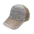 Detail of luxury mesh baseball hat with iridescent rhinestones and champagne gold weaving - Adjustable / Khaki