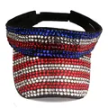 Detail of USA flag rhinestone sun visor with sparkling red white blue gems and velcro strap - USA Flag Horizontal Bar