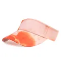 Detailed view of the colorful pink and orange tie-dye cotton sun visor for women - One Size / Orange