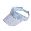 Detail of colorful tie-dye sun visor with adjustable velcro strap and reinforced stitching - One Size / Grey/White