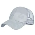 Grey camouflage ponytail baseball cap with breathable mesh and curved brim - Adjustable / Gray