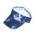 Detail of blue and white tie-dye sun visor featuring reinforced stitching and sweatband - One Size / Blue