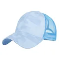 Light blue camouflage ponytail baseball hat with breathable mesh back and curved brim - Adjustable / Blue