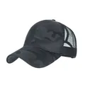 Women's charcoal camouflage trucker hat featuring breathable black mesh and a curved brim - Adjustable / Black