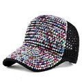 Berretto da baseball con strass scintillanti, rete nera traspirante e cristalli colorati - Regolabile / Nero