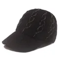 Close-up of black knitted baseball cap featuring wavy rhinestone bead decorations - Adjustable / Black