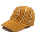 Detailed knit texture of ginger yellow baseball cap with sparkling rhinestone accents - Adjustable / Yellow