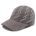 Detailed texture of cable knit wool hat with colorful rhinestones on a dark grey fabric - Adjustable / Gray
