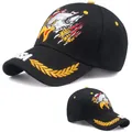 Black baseball cap featuring eagle embroidery and USA text with laurel leaf detail - Eagle Claw Black