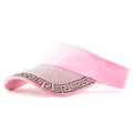 Detail of pink visor with crystal rhinestones and Greek key pattern on the brim - Greek Key Pattern Pink
