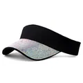 Detail shot of black sun visor hat with colorful iridescent rhinestones on the brim - Plain Black