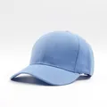 Detail view of light blue cotton twill baseball cap with six-panel design and curved brim - Adjustable / Light Blue