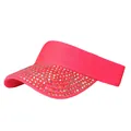 Neon pink sun visor hat for women featuring a sparkling rhinestone-encrusted brim - Adjustable / Watermelon red