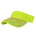 Fluorescent yellow sun visor for women decorated with colorful sparkling rhinestones - Adjustable / Fluorescent Green