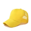 Close-up of yellow cotton panel and breathable mesh texture on the trucker hat - Adjustable / Yellow